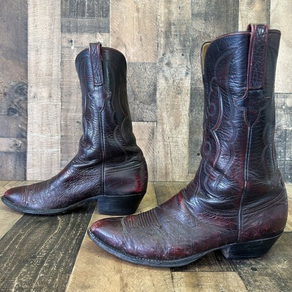 Lucchese Classics L695524 Black Cherry Smooth Ostrich Cowboy Boots Mens 11 D - Picture 12 of 12
